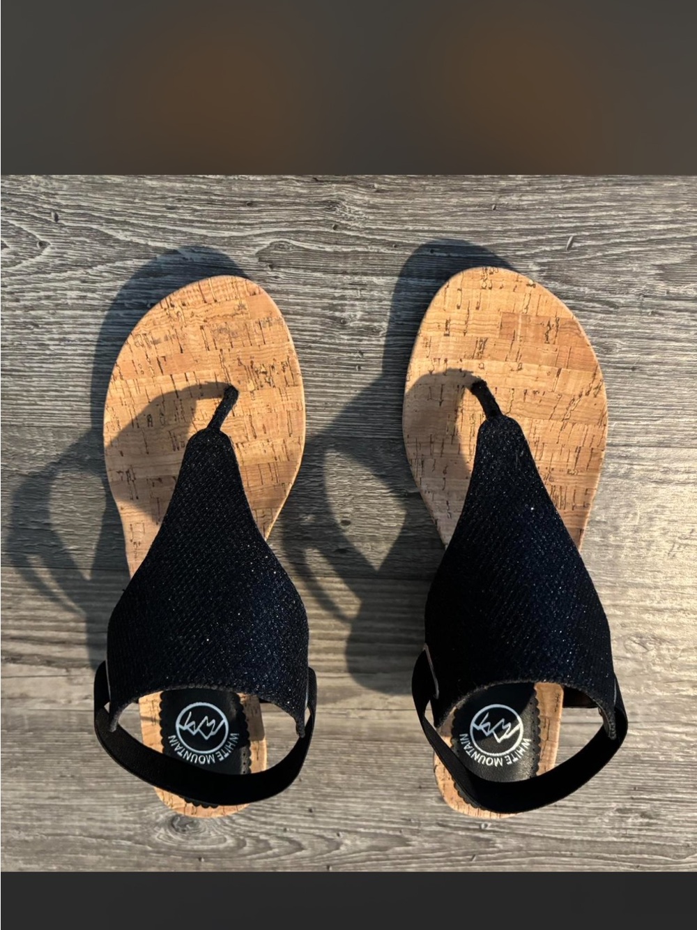 White Mountain Black Cork Thong Wedge Sandals